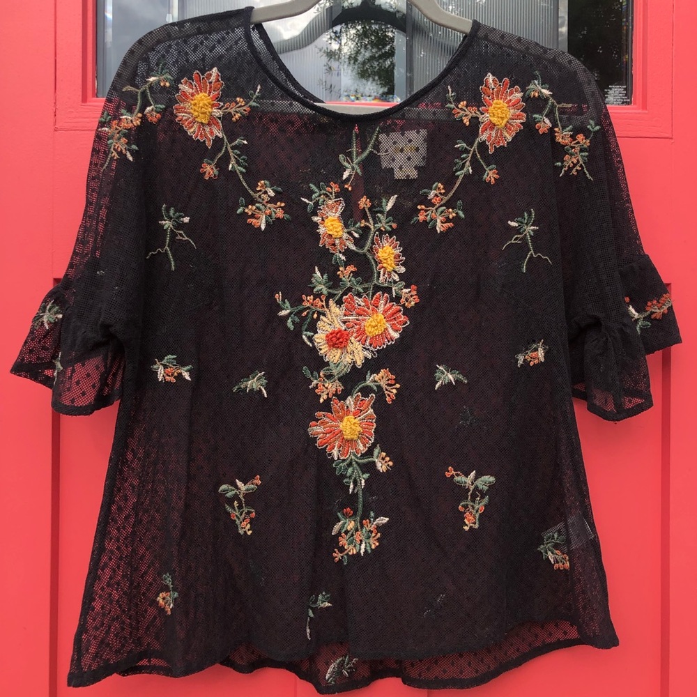 Maeve Sheer Embroidered Top